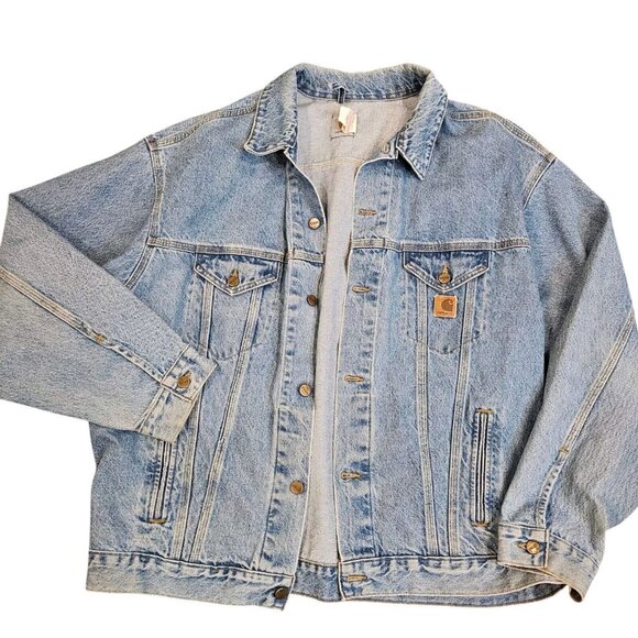 Carhartt Other - Vintage 90s Carhartt Denim Jean Trucker‎ Jacket 2X Tall JU1998 Classic USA Blue